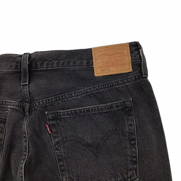 Levis 501 Womens 32 x 28 Premium High Waist Skinny Jeans Ripped Black Button Fly - Picture 9 of 12